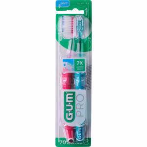 GUM PRO Soft – Brosse à dents double tête + étui